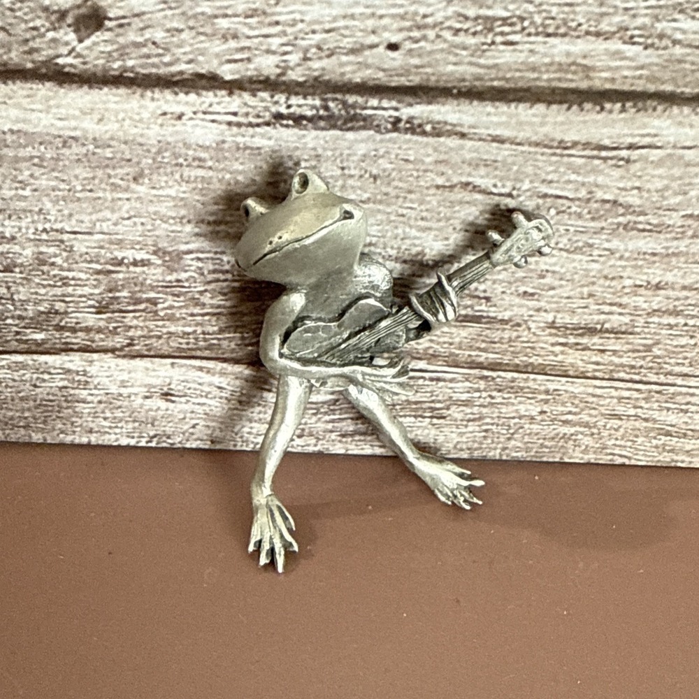 Frog Band Trio JJ Jonette Brooch Pins Silver Tone Vintage Orchestra Signed